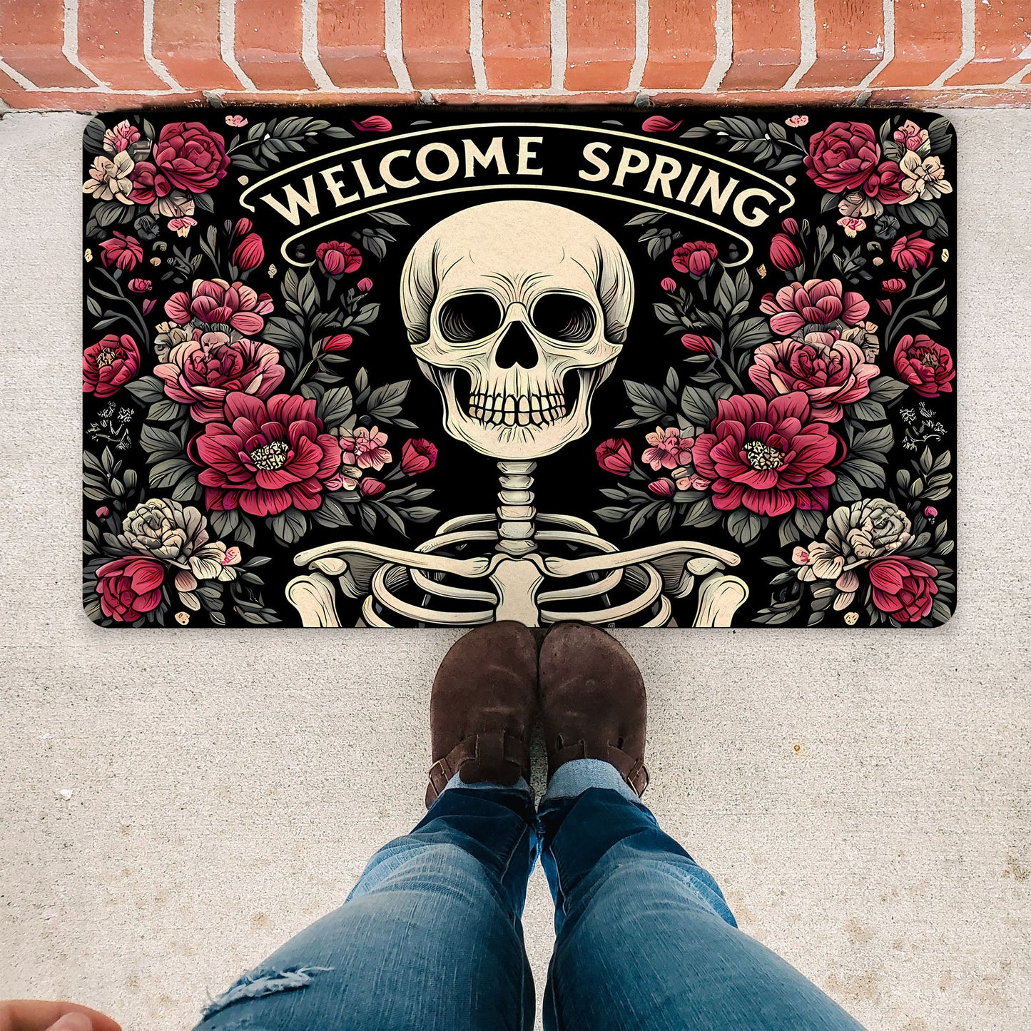 Welcome Spring Skeleton Rubber DoormatDoormatVTZdesigns30x18WhiteDecordoor matdoormat