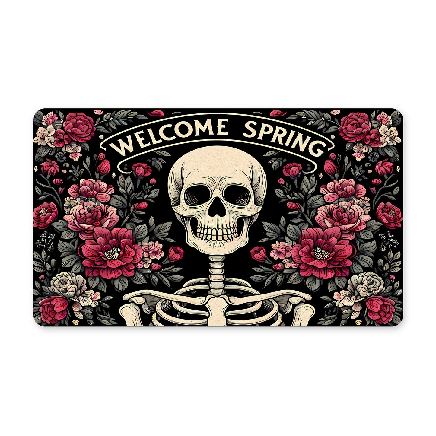 Welcome Spring Skeleton Rubber DoormatDoormatVTZdesigns30x18WhiteDecordoor matdoormat