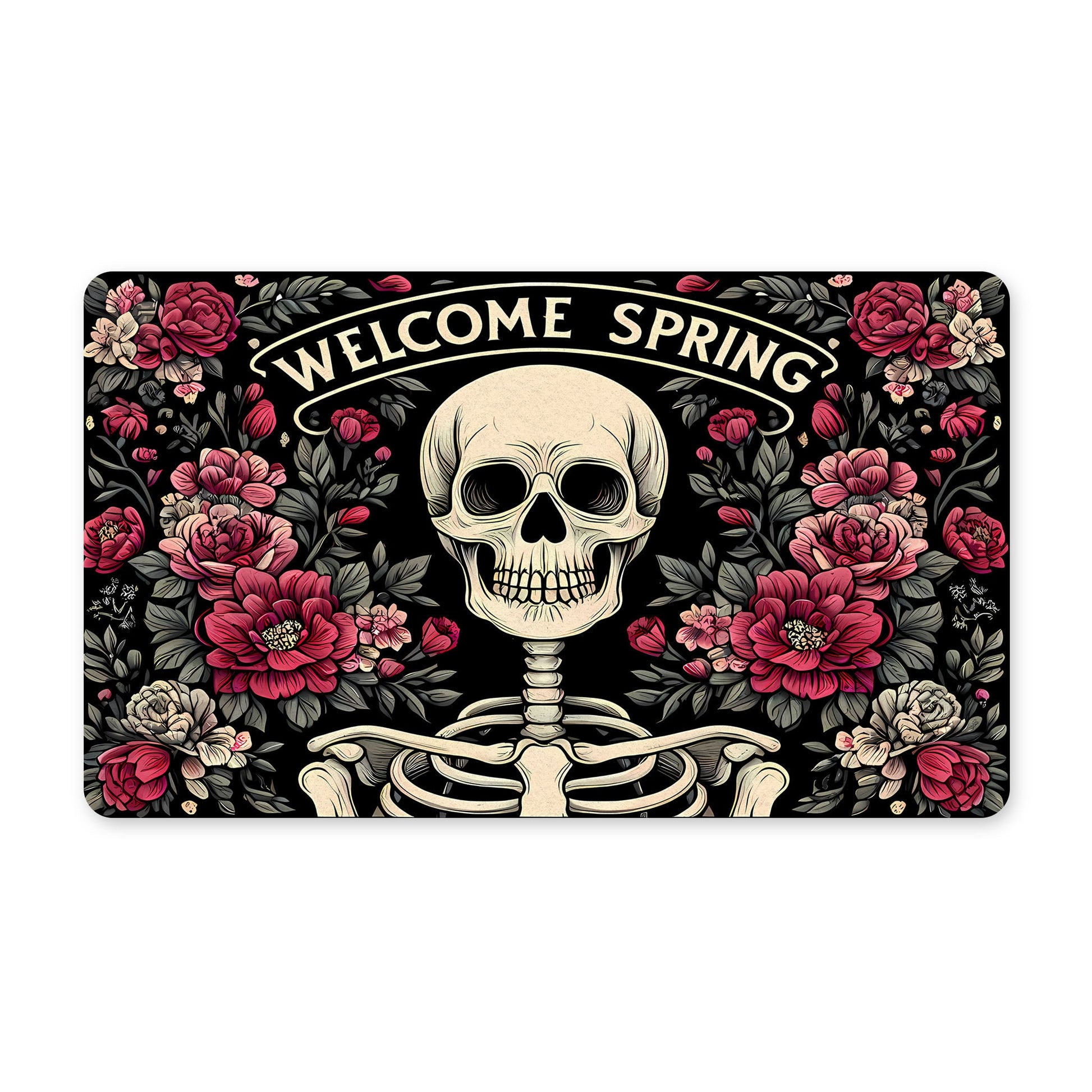 Welcome Spring Skeleton Rubber DoormatDoormatVTZdesigns30x18WhiteDecordoor matdoormat