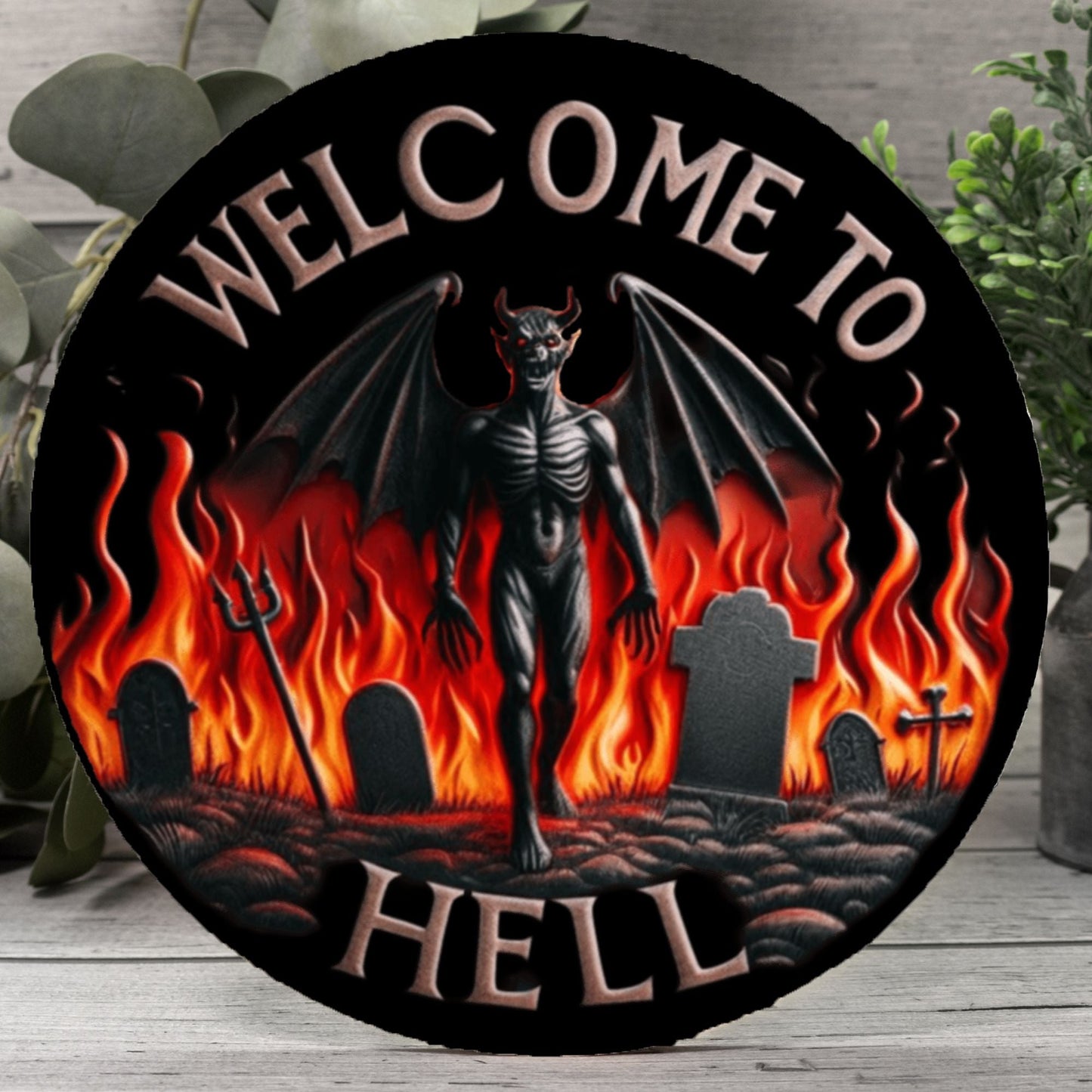 Welcome to Hell 12" Wood SignWall DecorVTZdesignsArt & Wall Decordarkdevil