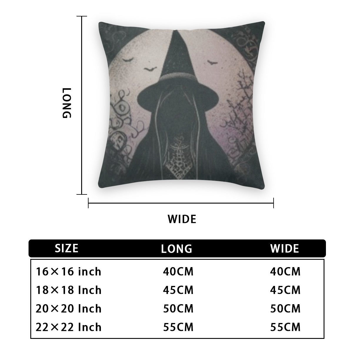 Witch and Flying Raven Throw Pillowcase Set of 2pillowcaseVTZdesignsWhite16x16Inchdouble sidedgothichalloween