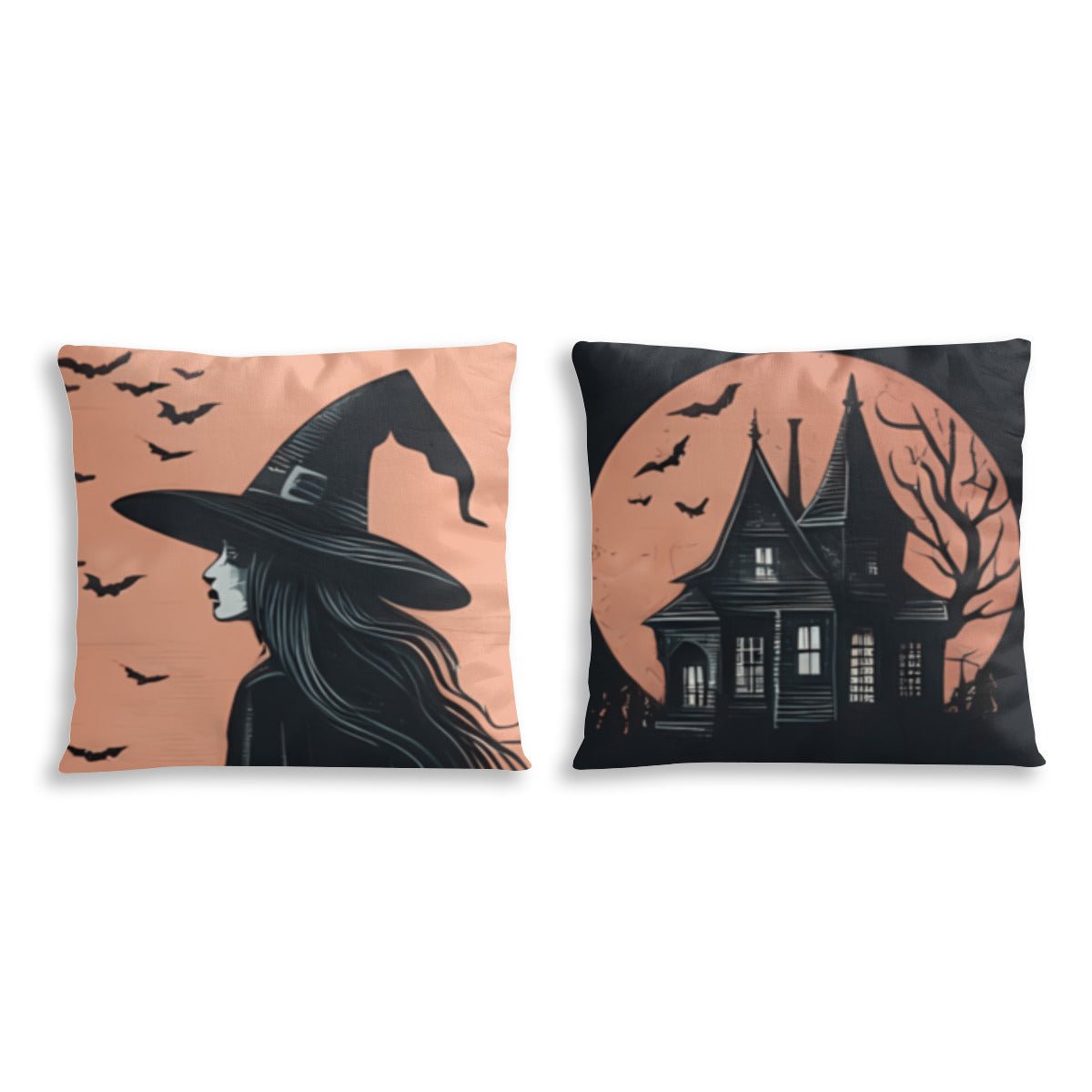 Witch and Haunted House Throw Pillowcase Set of 2pillowcaseVTZdesignsWhite16x16Inchhalloweenminimalistpillow