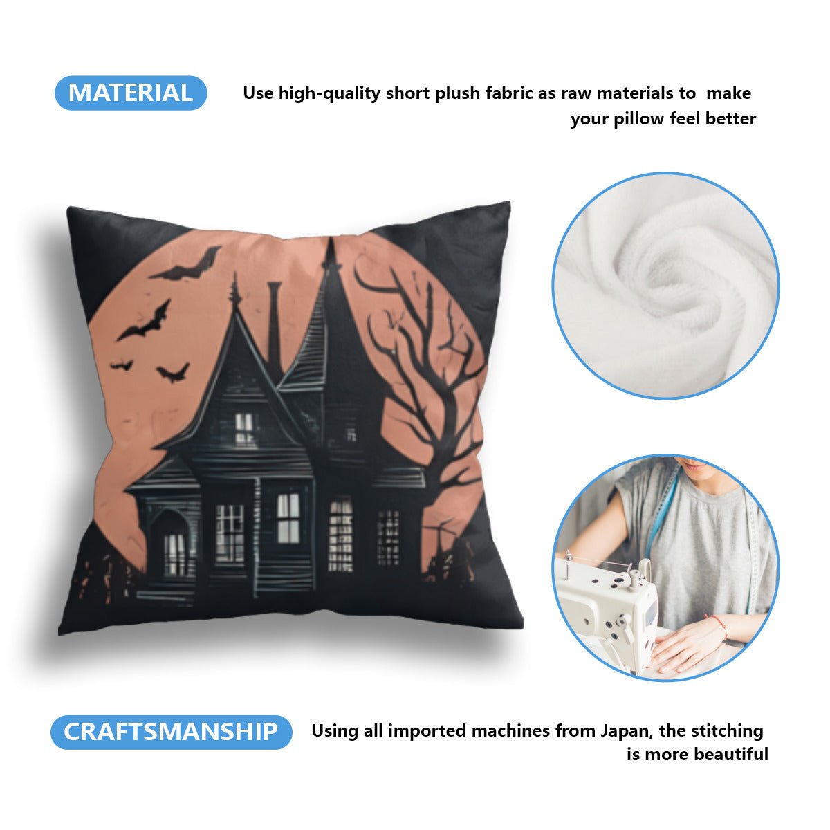 Witch and Haunted House Throw Pillowcase Set of 2pillowcaseVTZdesignsWhite16x16Inchhalloweenminimalistpillow