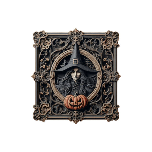 Witch In Square Ornate Frame Wood SignVTZdesignsWhite16x16Inch