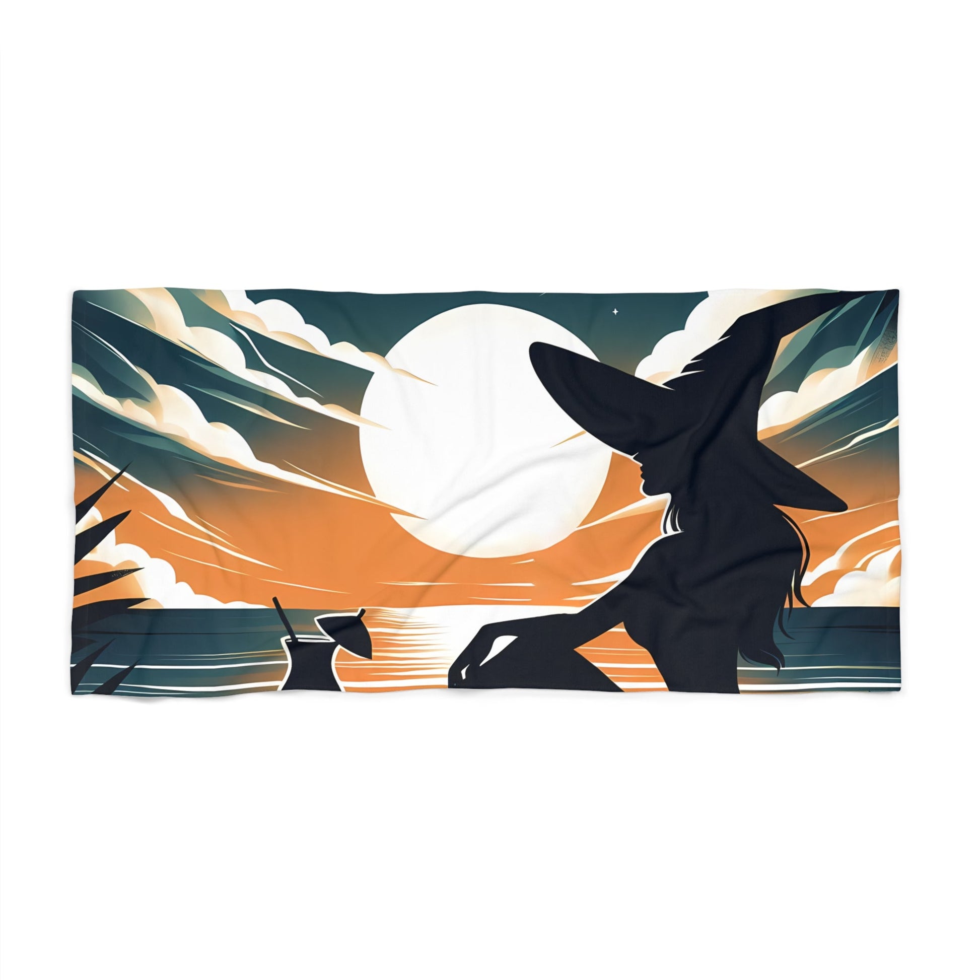 Witch On Beach At Sunset Beach TowelHome DecorVTZdesigns30" × 60"14ozBathBathroom