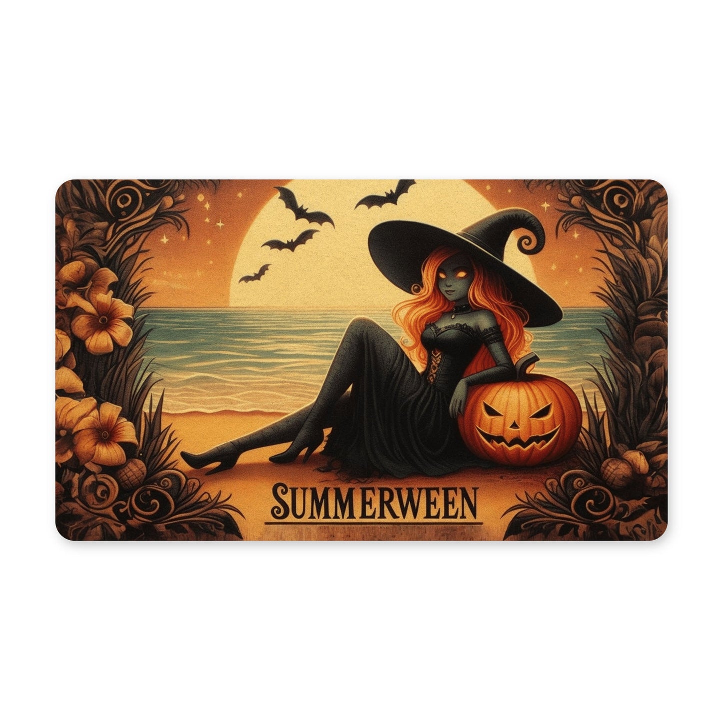 Witch On Beach Rubber DoormatdoormatsVTZdesigns30x18Whitebatsdoor matdoormat