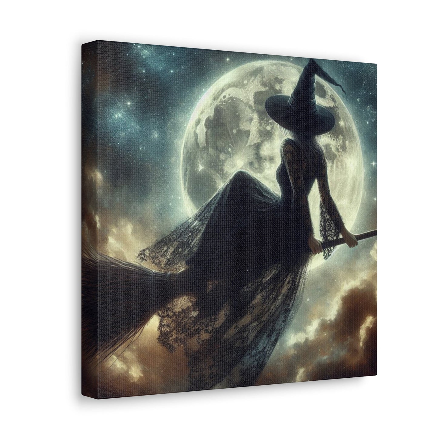 Witch Riding Broom Through Night Sky Canvas Gallery WrapCanvasVTZdesigns12″ x 12″1.25"Art & Wall Decorblack laceCanvas