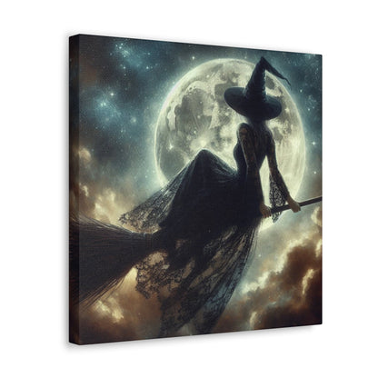 Witch Riding Broom Through Night Sky Canvas Gallery WrapCanvasVTZdesigns16″ x 16″1.25"Art & Wall Decorblack laceCanvas