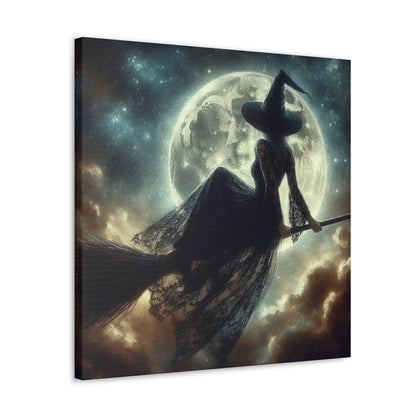 Witch Riding Broom Through Night Sky Canvas Gallery WrapCanvasVTZdesigns24″ x 24″1.25"Art & Wall Decorblack laceCanvas