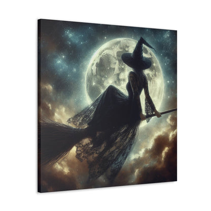 Witch Riding Broom Through Night Sky Canvas Gallery WrapCanvasVTZdesigns30″ x 30″1.25"Art & Wall Decorblack laceCanvas