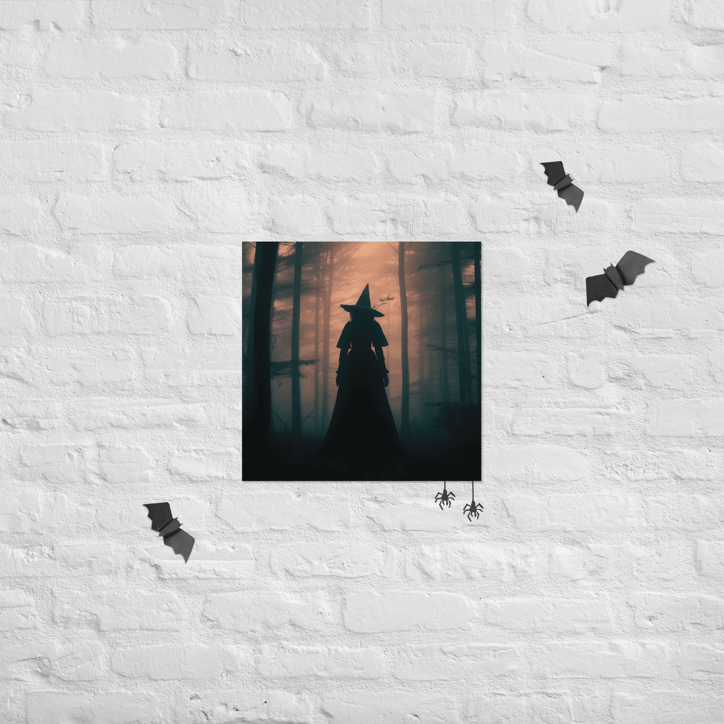 Witch Silhouette Walking In Dark Forest Poster Wall Art PrintVTZdesigns18″×18″academiaArt & Wall Decorcreepy