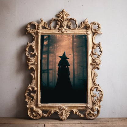 Witch Silhouette Walking In Dark Forest Poster Wall Art PrintVTZdesigns5″×7″academiaArt & Wall Decorcreepy