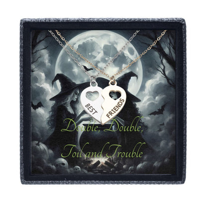 Witchy Best Friends - BFF Half Heart Necklace SetVTZdesignsTexture Magnetic BoxHalf Heart