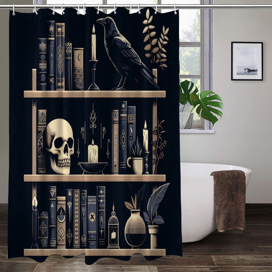 Witchy Bookshelf With Raven Shower CurtainVTZdesignsWhiteOne sizeaestheticBathroombathroom accessories