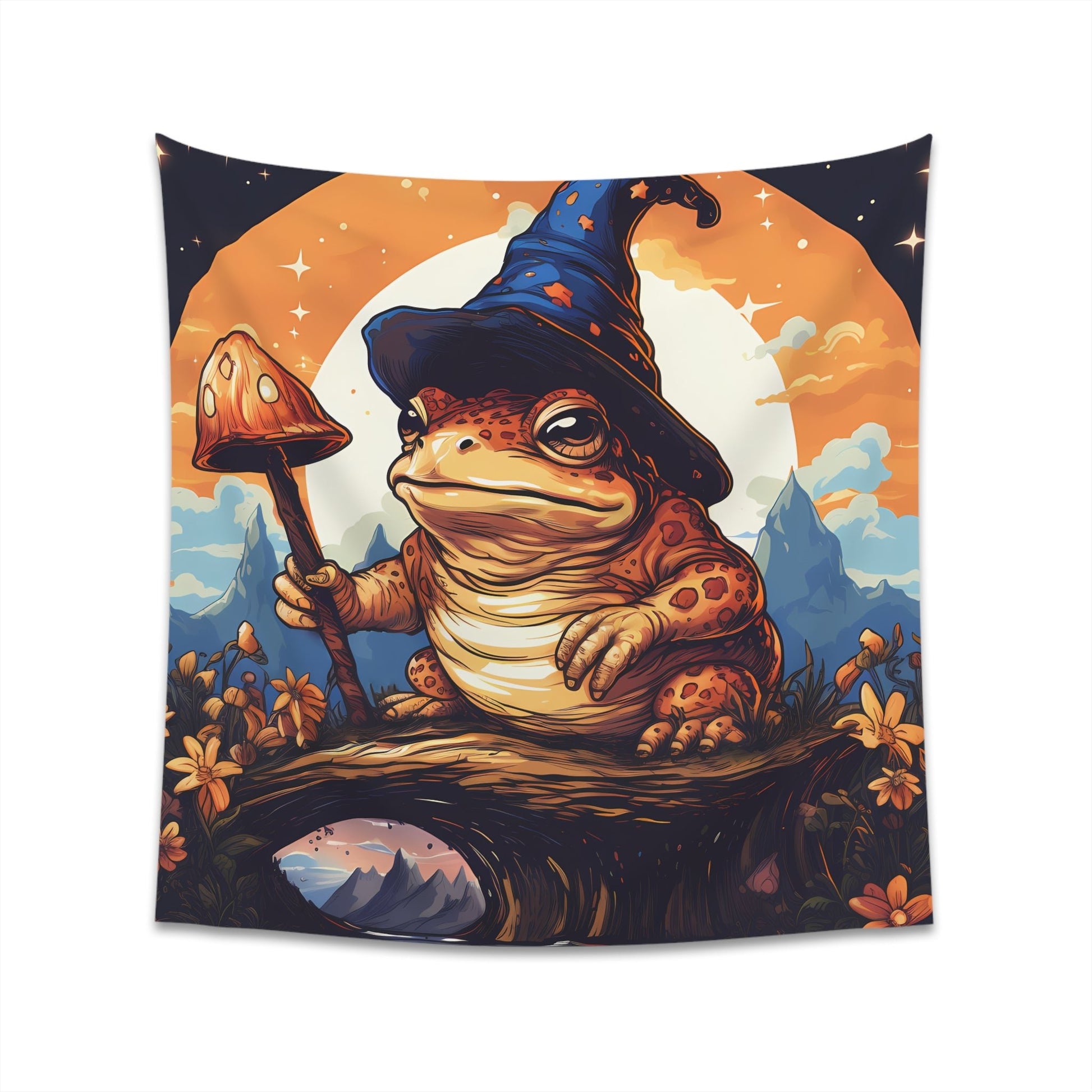 Wizard Toad With Mushroom Wand Printed Wall TapestryHome DecorVTZdesigns34" × 40"All Over PrintAOPcottage core