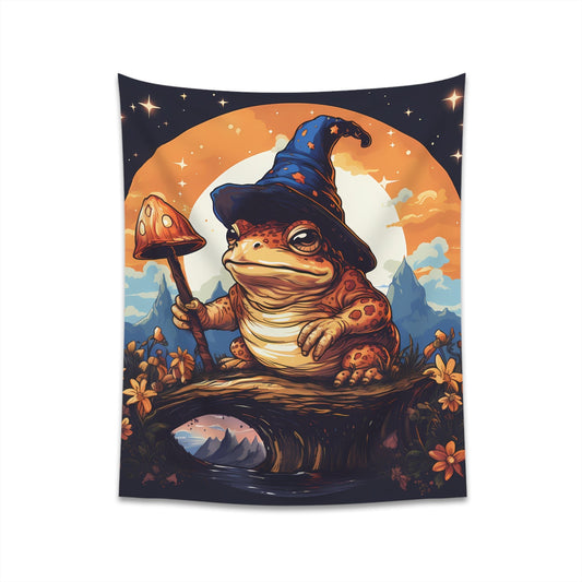 Wizard Toad With Mushroom Wand Printed Wall TapestryHome DecorVTZdesigns50" × 60"All Over PrintAOPcottage core
