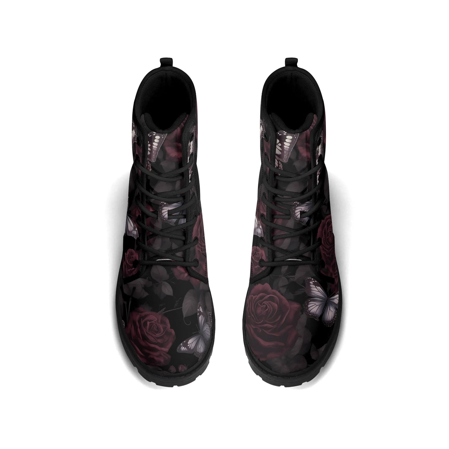 Womens Dark Roses and Butterflies Leather BootsShoesVTZdesignsUS5 (EU35)bootscombatcombat boots