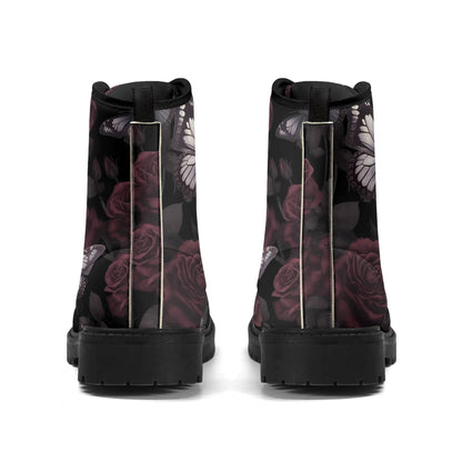 Womens Dark Roses and Butterflies Leather BootsShoesVTZdesignsUS5 (EU35)bootscombatcombat boots