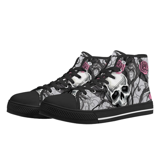 Womens Skulls and Roses High Top ShoesVTZdesignsBlackUS11.5 (EU43)gothgothicgray