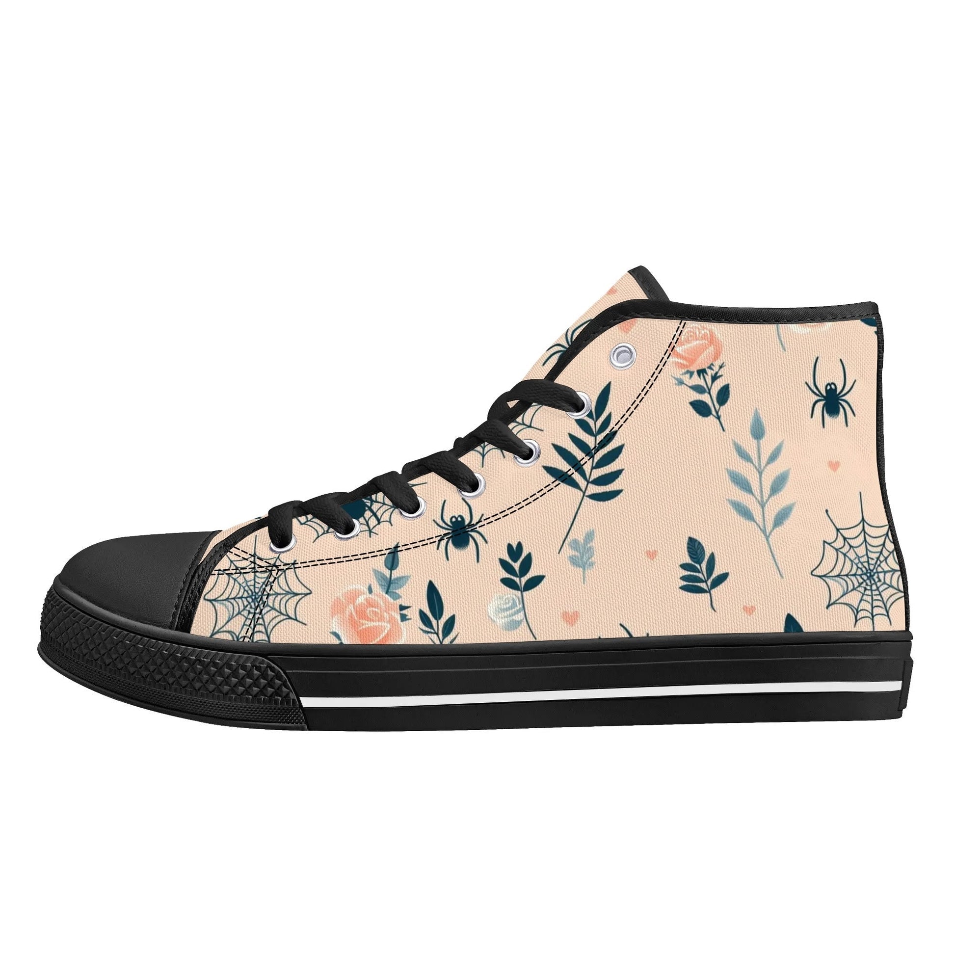 Womens Spiderwebs and Roses High Top ShoesVTZdesignsBlackUS11.5 (EU43)blushgirlygoth